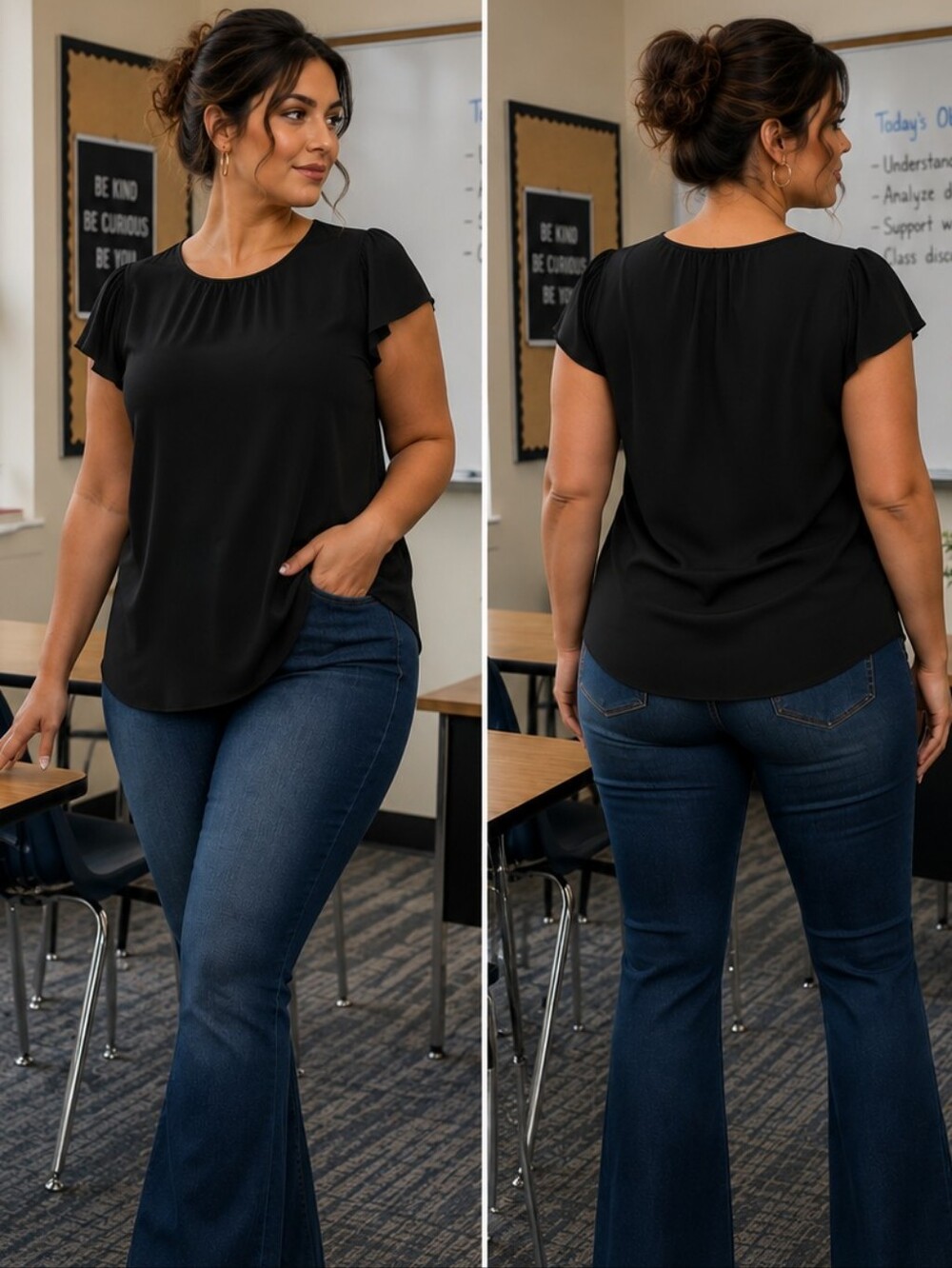 torrid Black Flutter Sleeve Round Neck Blouse